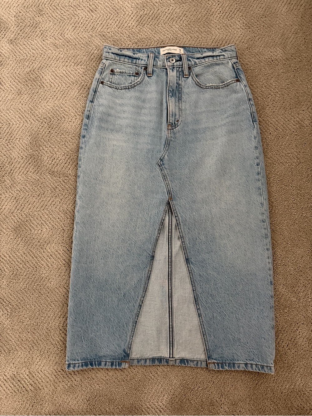 Abercrombie & Fitch Light Blue Straight Leg Denim Skirt with Front Slit